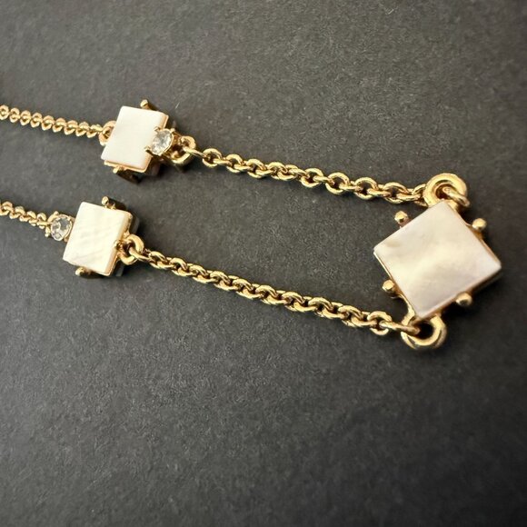 Kate Spade Gold-Tone Mother Of Pearl Necklace Crystal Accents Adjustable Chain - Picture 8 of 16